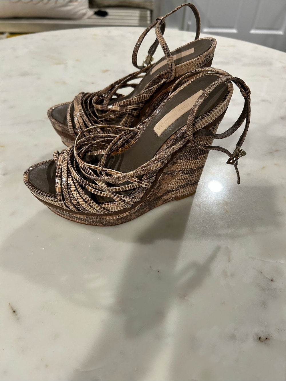 BCBGMaxAzria Snake-Print Brown Tan Platform Wedge Sandal 6.5 US